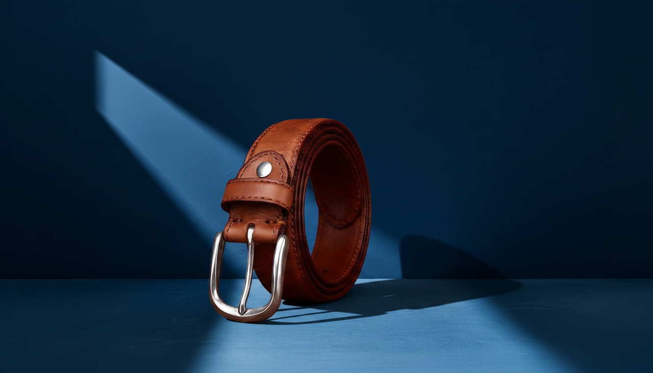 Ceinture homme en cuir marron cognac avec boucle ardillon