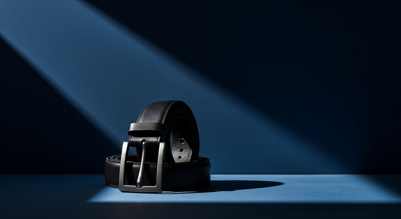 Ceinture homme en cuir pleine fleur noir avec boucle métallique, accessoire élégant et durable pour tenue habillée ou casual