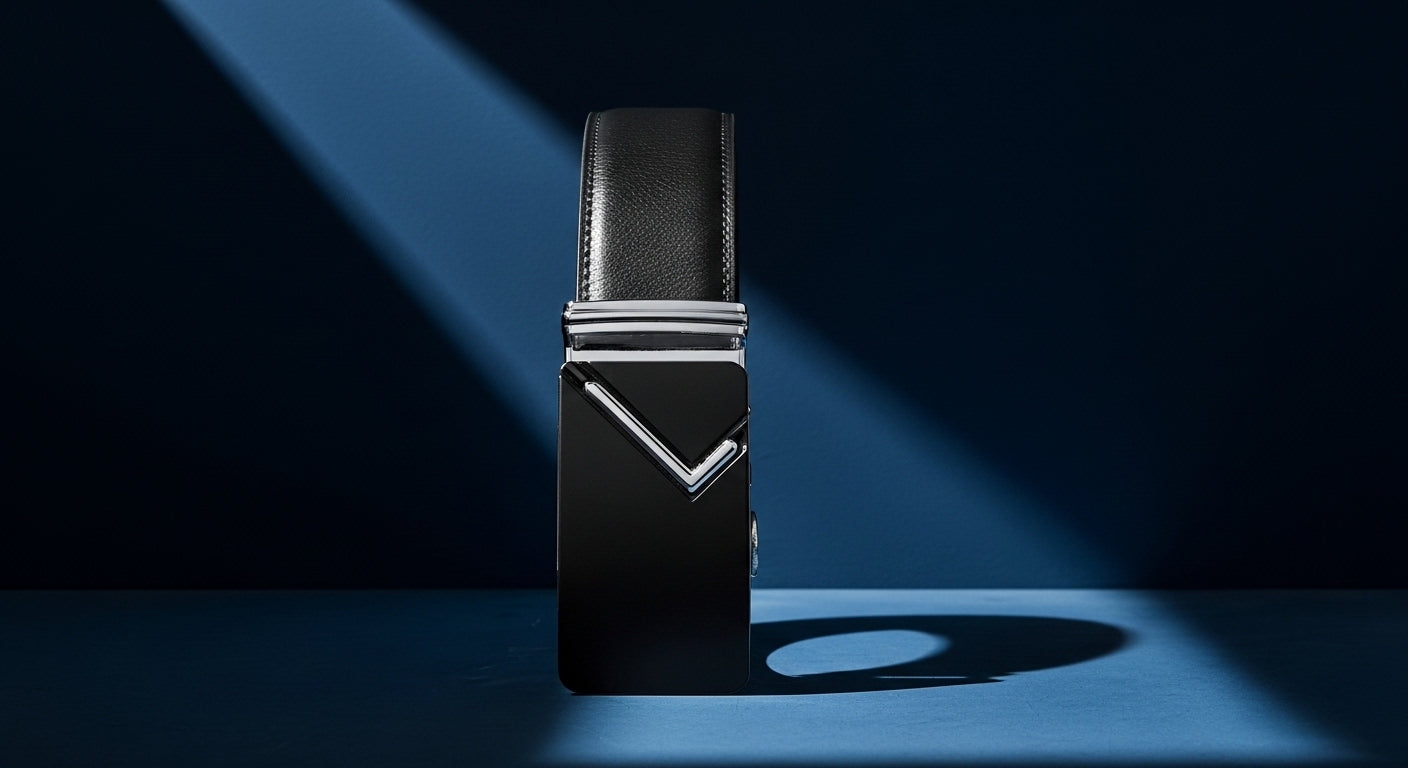 Ceinture cuir noir homme à boucle automatique moderne en métal argenté, finition élégante et design contemporain