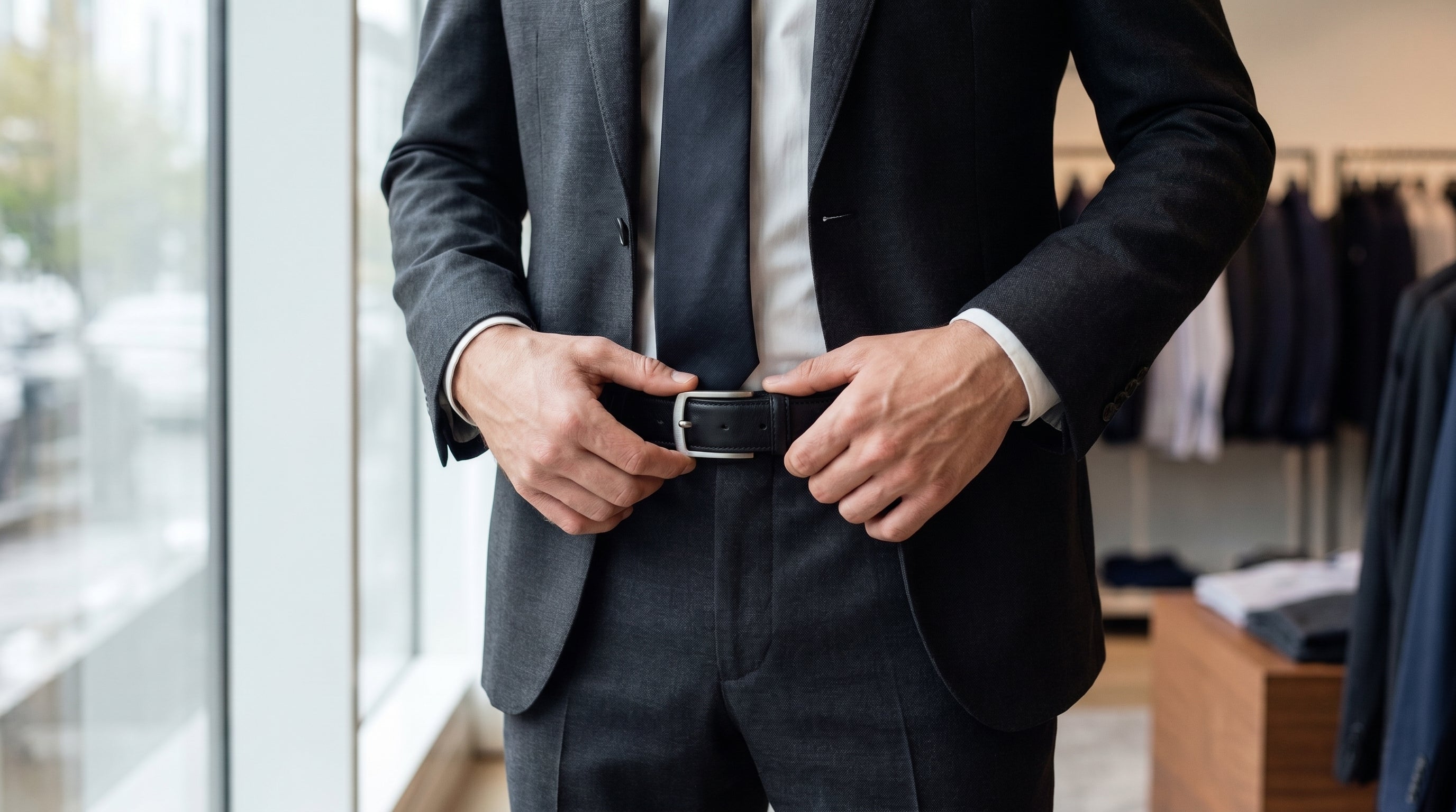 Ceinture fine homme en cuir véritable noir pour un style élégant et minimaliste