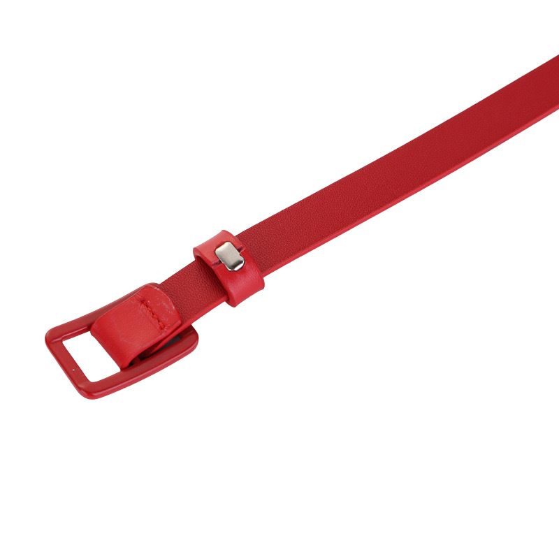 Ceinture Adélaïde rouge en cuir pleine fleur avec boucle rectangulaire laquée assortie