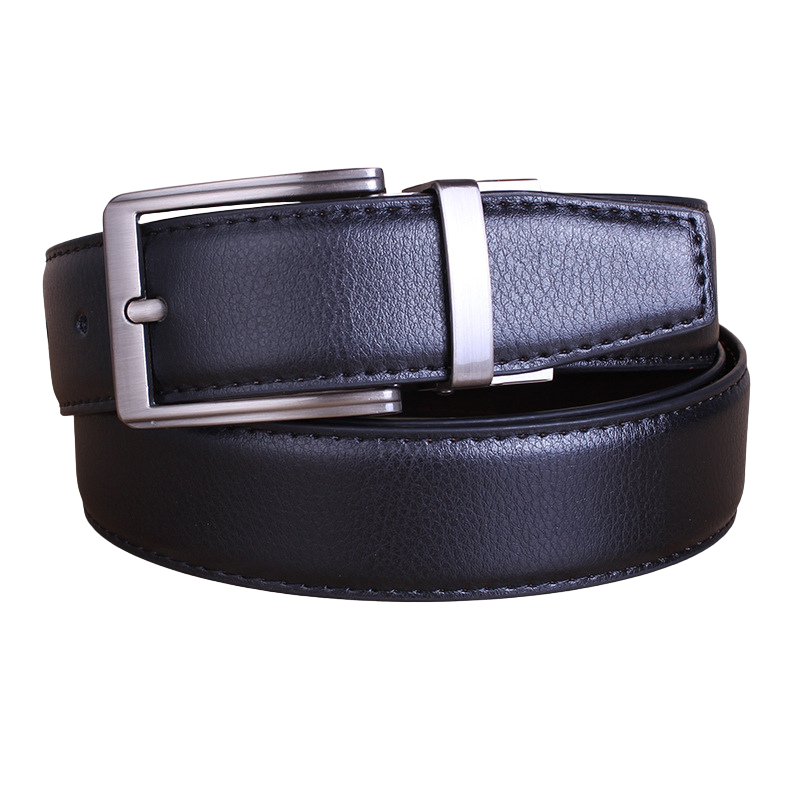 Ceinture Alexis 1 en cuir noir grainé avec boucle ardillon argentée réversible noir et argent