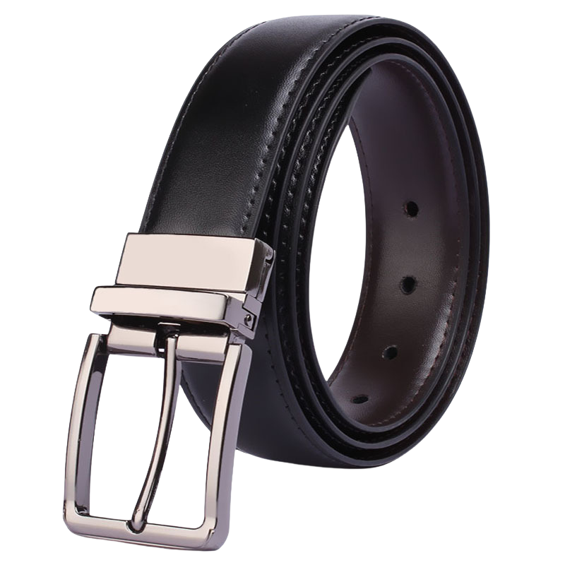 Ceinture Alexis 3 en cuir refendu lisse noir, avec boucle ardillon argentée rotative. Idéale pour hommes et femmes, elle est réversible et ajustable.