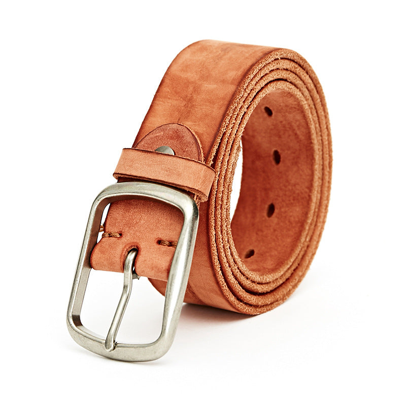 Ceinture Alma en cuir nubuck marron pour homme avec boucle ardillon argentée