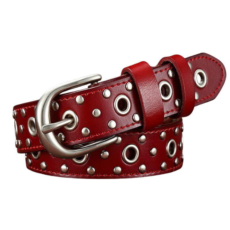 Ceinture femme rouge Amandine cloutée avec boucle argentée