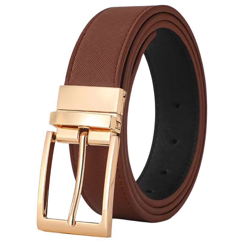 Ceinture homme Amaury 2 en cuir marron texturé avec boucle ardillon dorée et système rotatif 360°