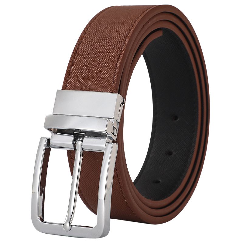Ceinture homme Amaury 2 en cuir marron texturé avec boucle ardillon argentée réversible
