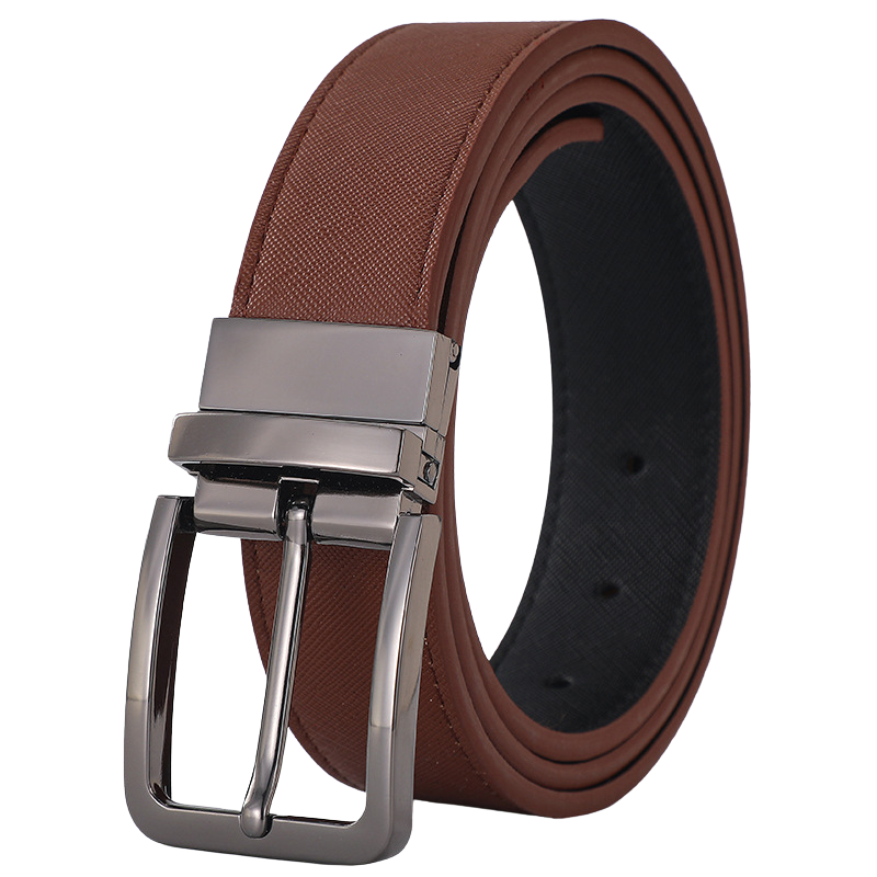 Ceinture homme réversible Amaury 2 marron avec boucle ardillon argentée et système rotatif à 360°