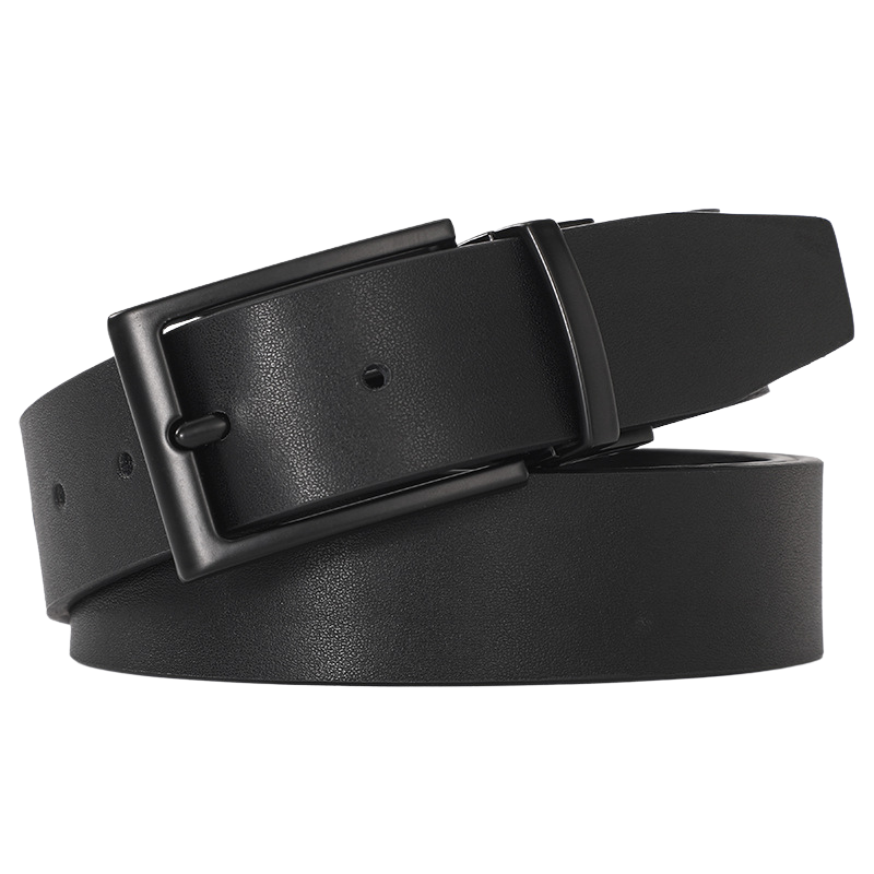 Ceinture homme Amaury 3 en cuir noir lisse avec boucle ardillon en métal noir mat.