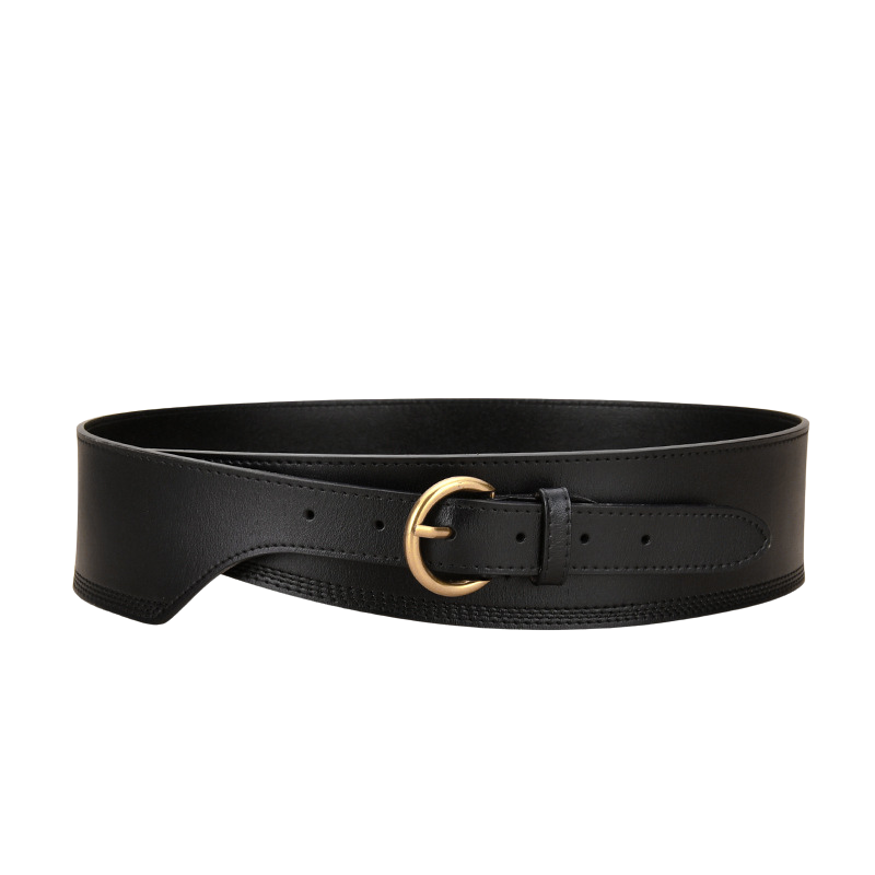 Ceinture femme Ambre noire en cuir refendu avec boucle ardillon dorée et finition nubuck.