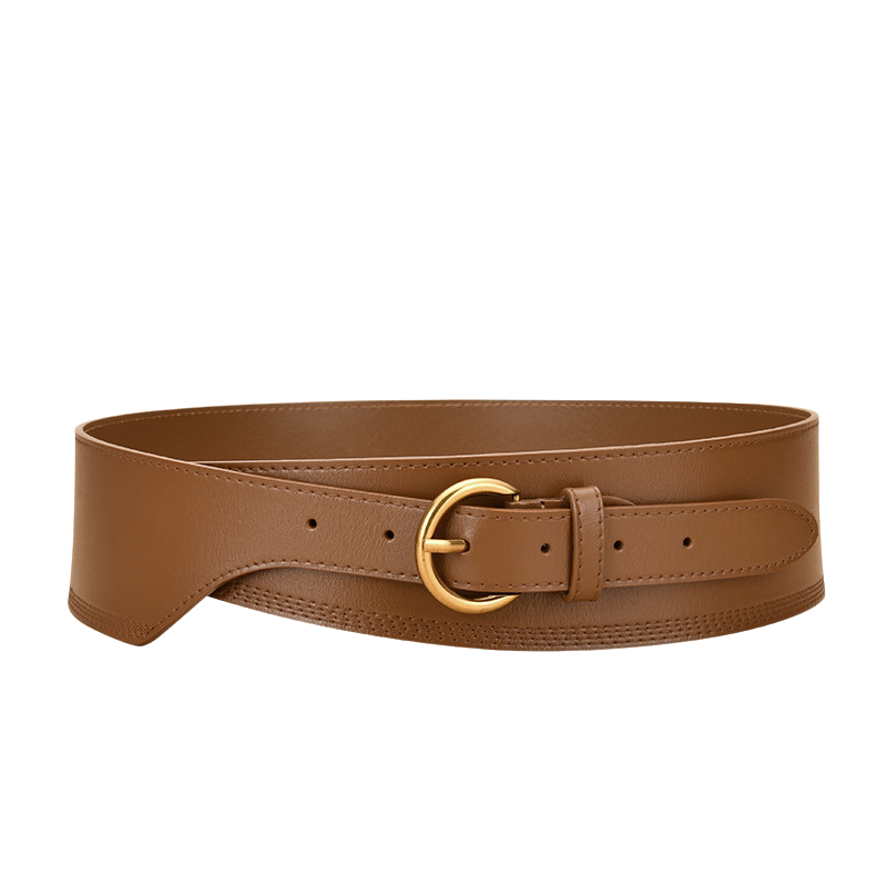 Ceinture femme Ambre en cuir marron avec boucle dorée et finition nubuck