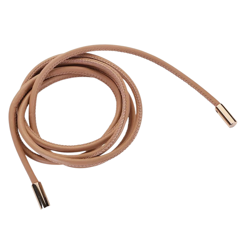 Ceinture fine Amicie en cuir beige foncé avec embouts dorés