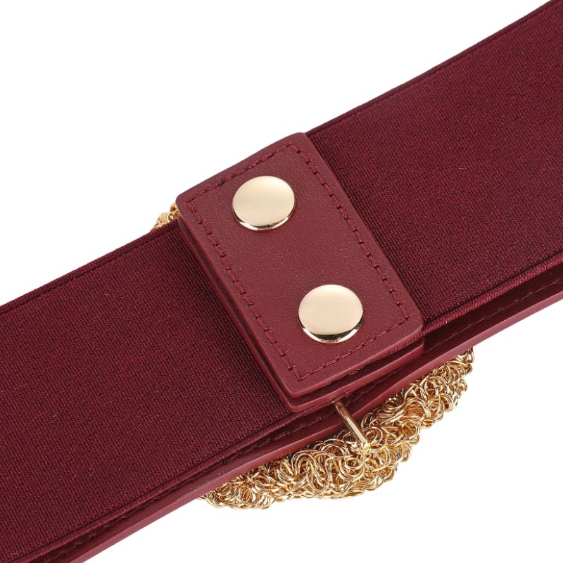Ceinture Anaïs 1 bordeaux avec boucle fleur dorée et détails en cuir
