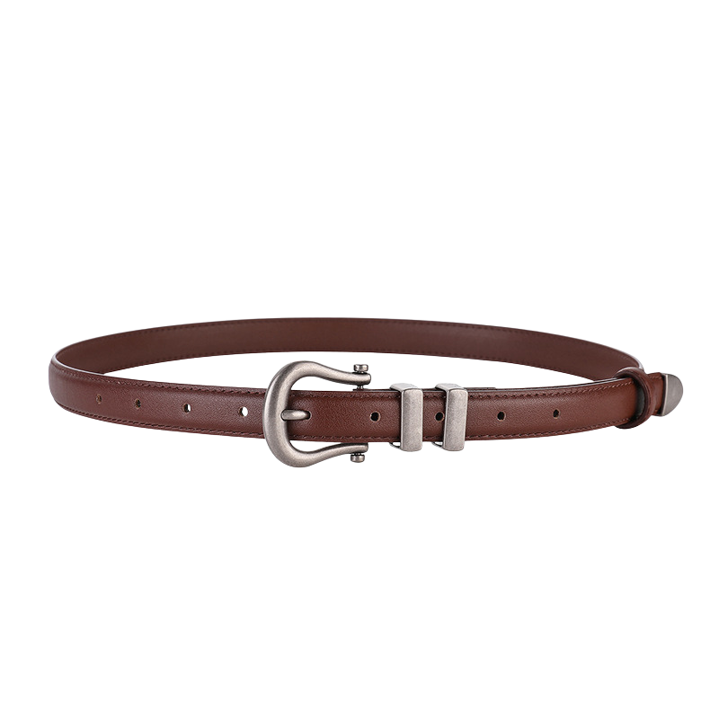 Ceinture femme Angélique en cuir marron avec boucle argentée vieillie asymétrique et brossée