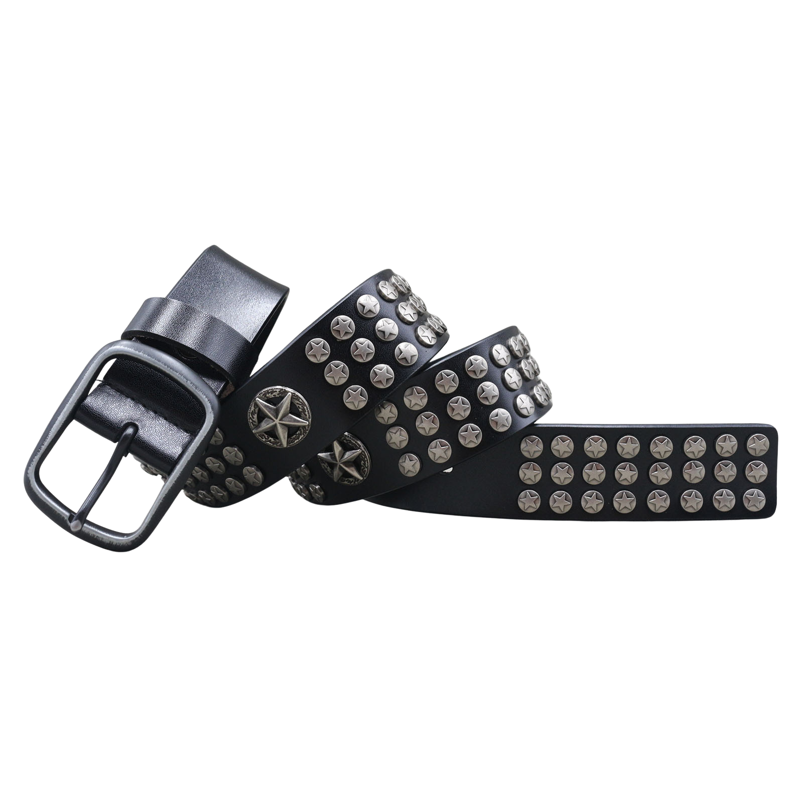 Ceinture homme Arletty en cuir noir avec clous étoiles et boucle ardillon argentée