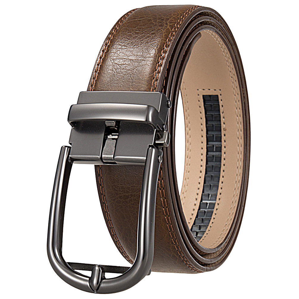 Ceinture Arsinoé 3 en cuir de vachette marron vieilli avec boucle métallique gunmetal et système de fermeture automatique
