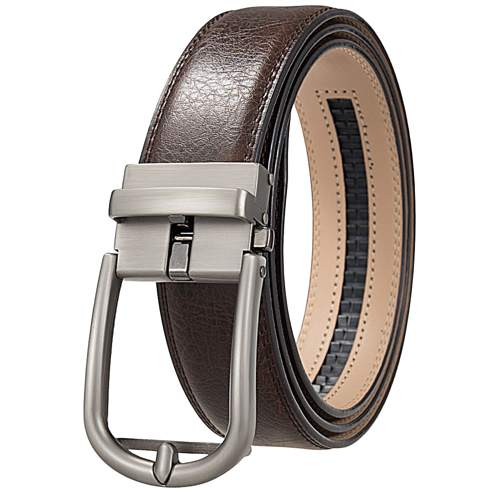 Ceinture homme Arsinoé 3 en cuir de vachette marron avec boucle métallique argentée et système automatique
