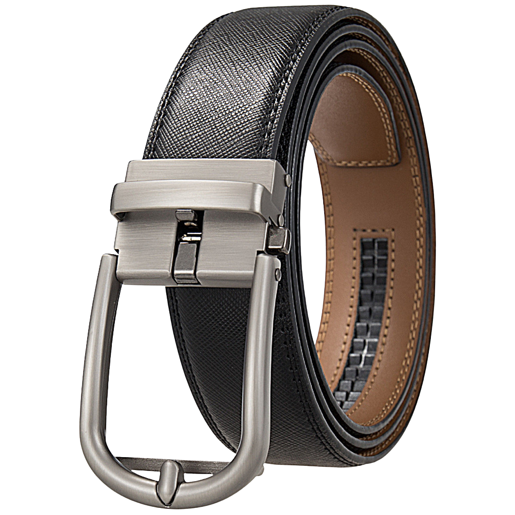Ceinture homme Arsinoé 4 en cuir de vachette noir avec boucle automatique argentée et design épuré.