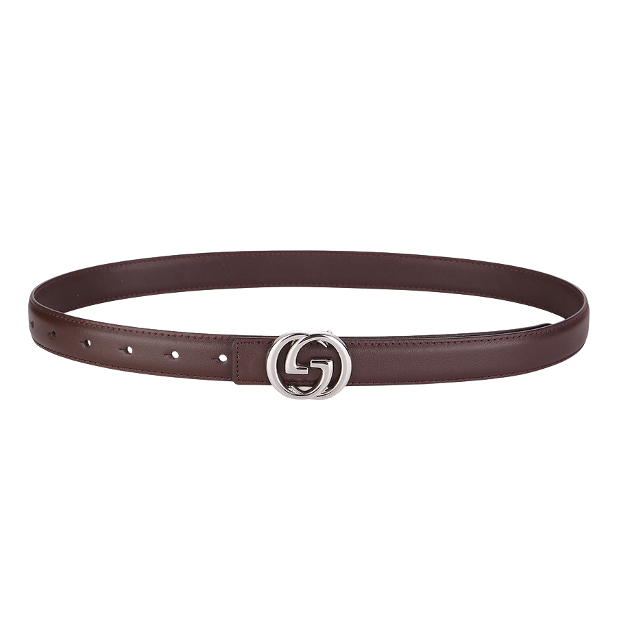 Ceinture femme Aurore en cuir marron avec boucle argentée double G