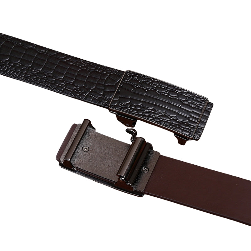 Ceinture homme Barthélemy en cuir pleine fleur noir avec boucle automatique rectangulaire et motif crocodile embossé