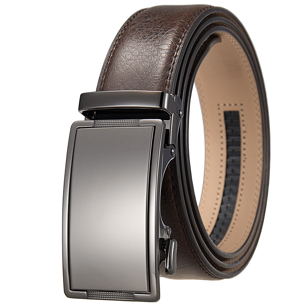 Ceinture homme Bastide 60 en cuir marron vieilli avec boucle automatique rectangulaire en alliage argenté finition canon de fusil lisse.