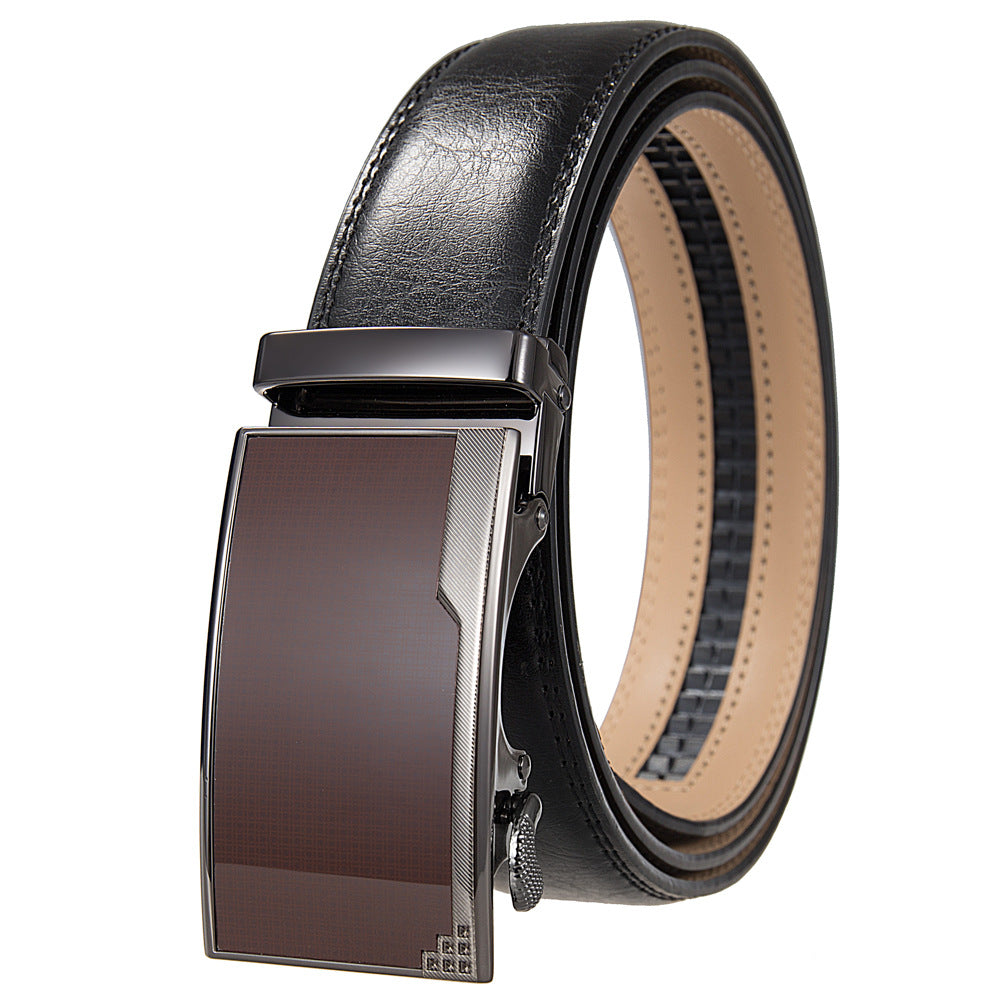 Ceinture homme Beaubour 60 noire en cuir de vachette refendu avec boucle automatique argentée et détails texturés marron.