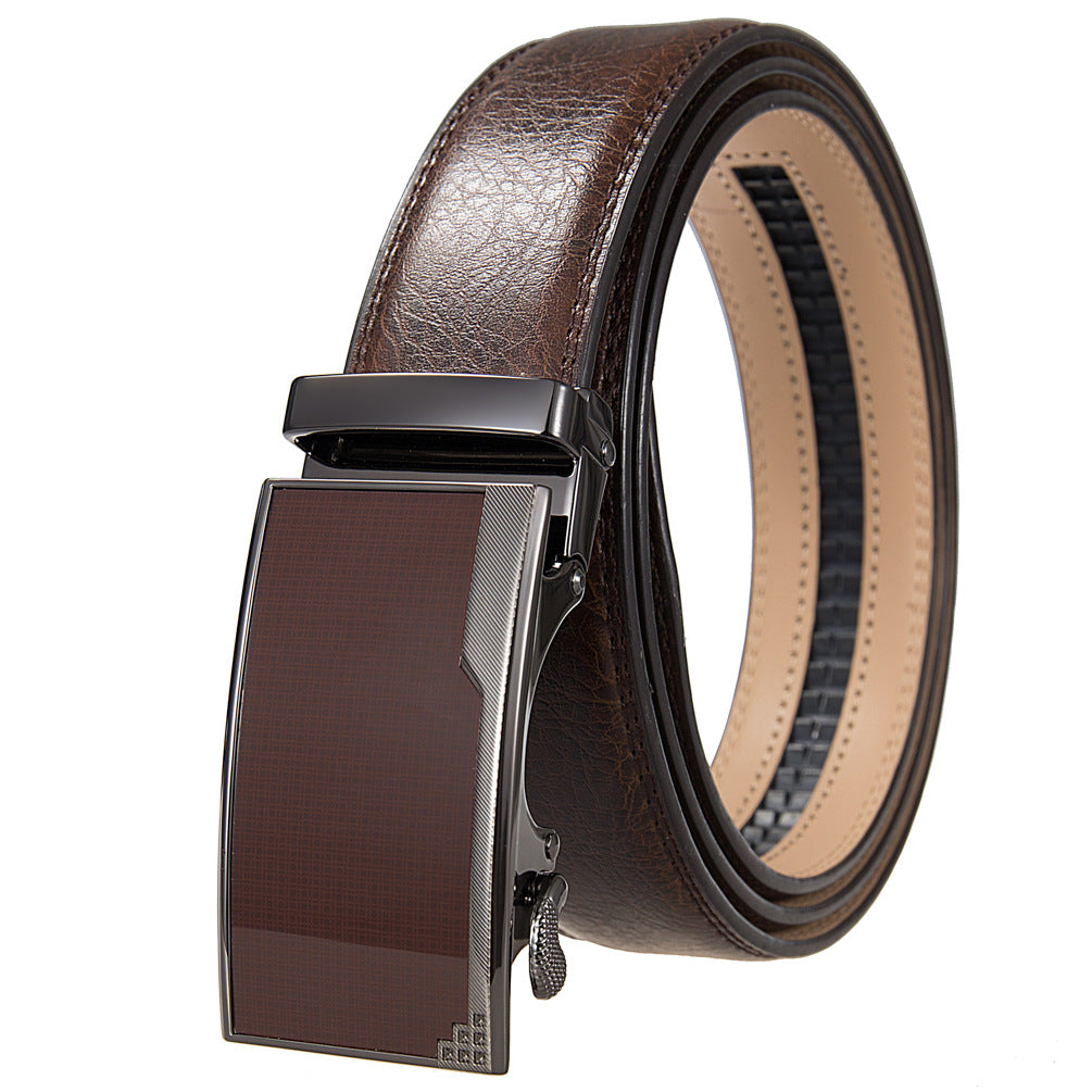 Ceinture Beaubour 60 en cuir de vachette couleur café avec boucle automatique rectangulaire argentée.