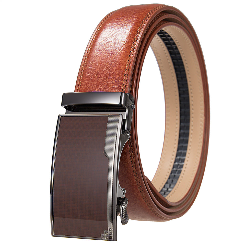 Ceinture Beaubour 60 en cuir de vachette marron clair avec boucle automatique rectangulaire argentée et détails texturés