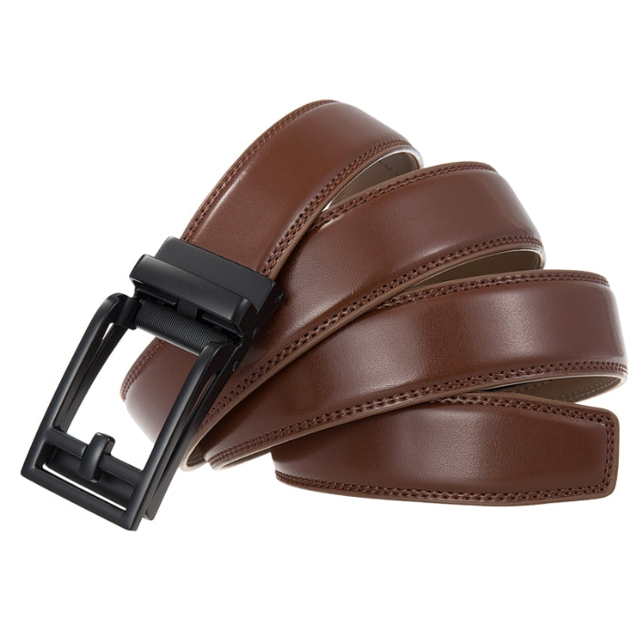 Ceinture unisexe Benoît 2 en cuir marron avec boucle automatique rectangulaire noire mate