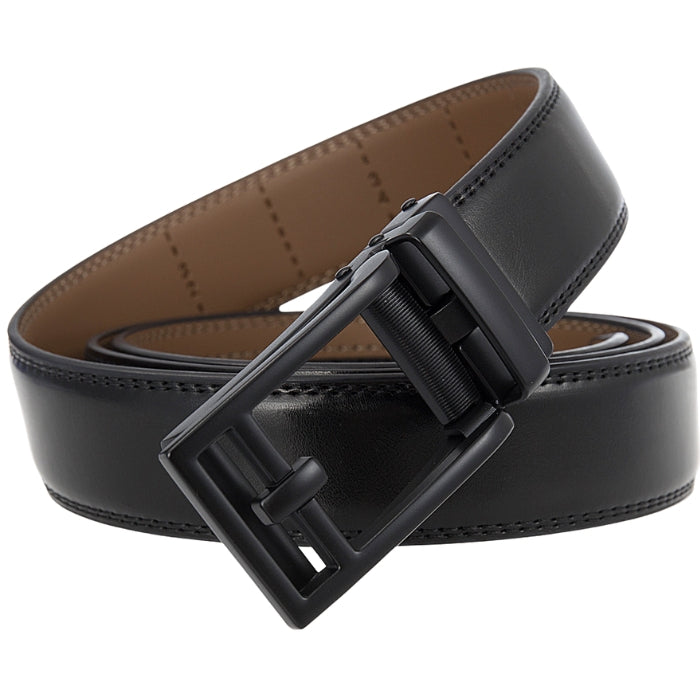 Ceinture unisexe Benoît 2 en cuir de vachette noir avec boucle rectangulaire automatique noire mate