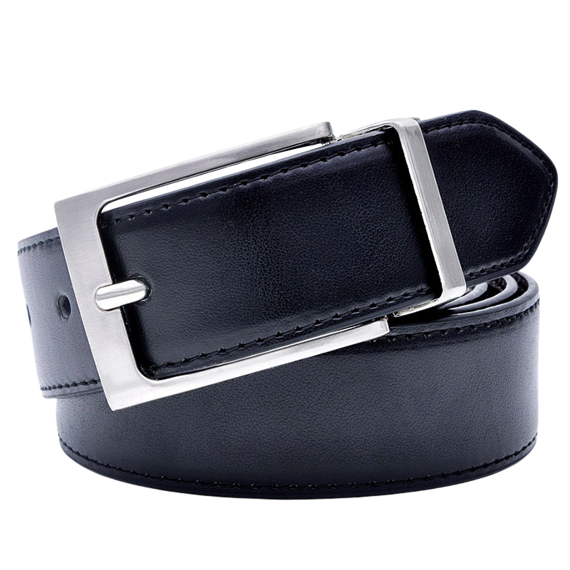 Ceinture homme BenoîtArt en cuir refendu noir avec boucle rectangulaire rotative argentée