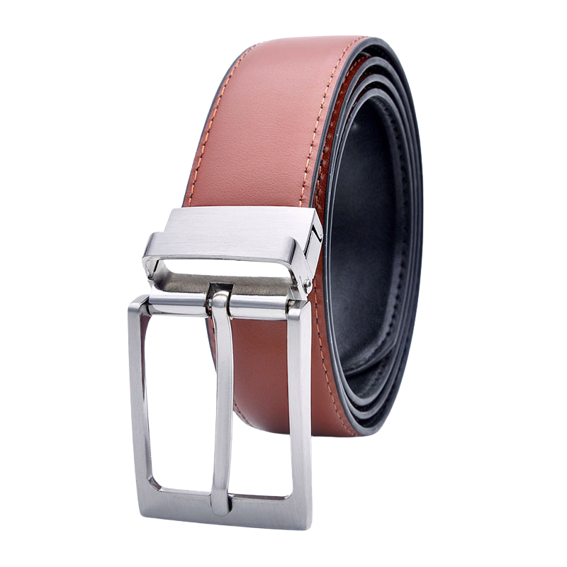 Ceinture BenoîtArt pour homme en cuir refendu marron avec boucle rectangulaire rotative argentée