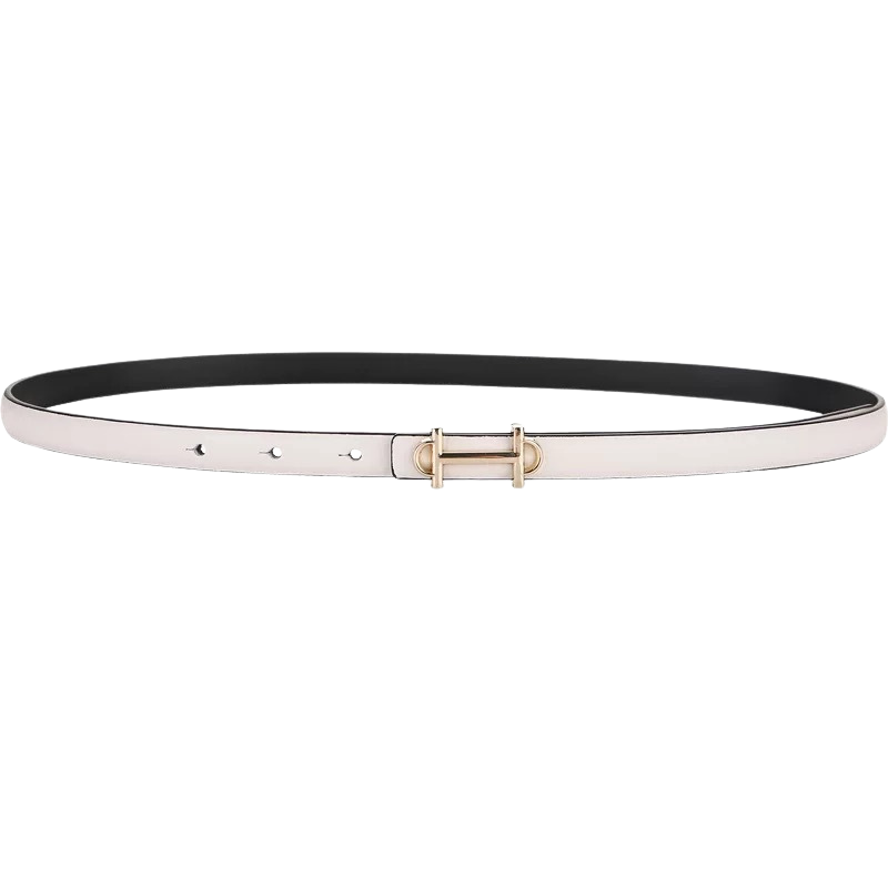 Ceinture fine pour femme Bonté en cuir blanc avec boucle dorée en forme de H
