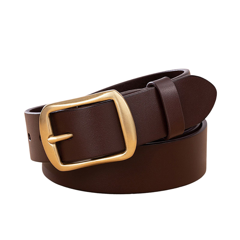 Ceinture pour homme Brassens en cuir lisse marron foncé avec boucle carrée dorée et finition nette.
