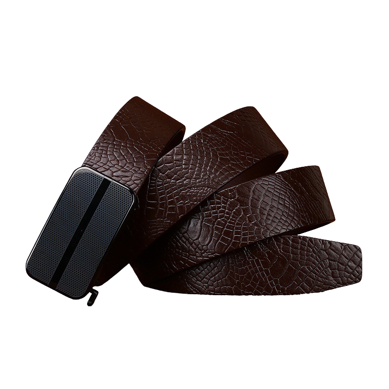 Ceinture homme Camille 1 en cuir marron à relief serpent embossé avec boucle automatique en acier inoxydable noir