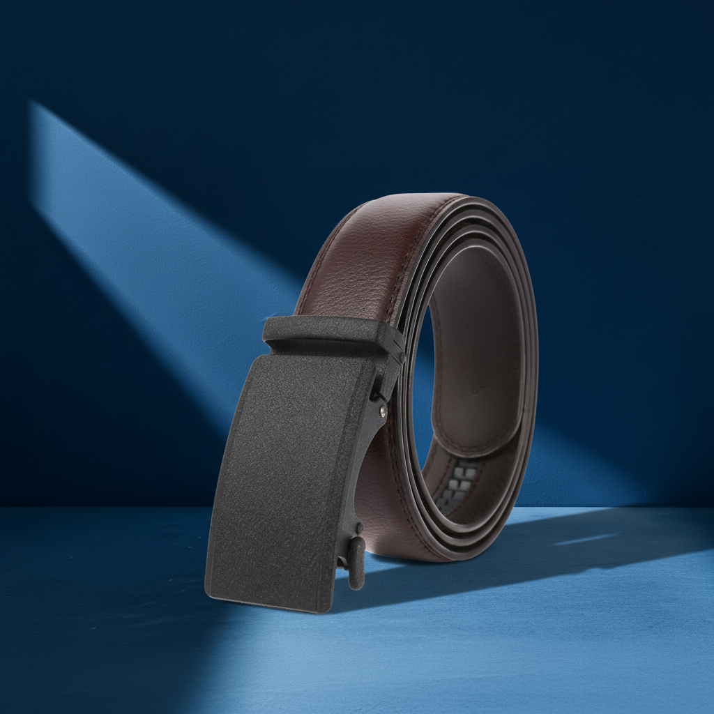 Ceinture homme Camus en cuir marron avec boucle automatique noire #fullwidth