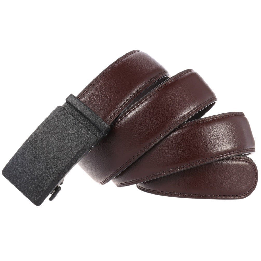 Ceinture pour homme Camus en cuir marron avec boucle automatique rectangulaire en alliage métallique.