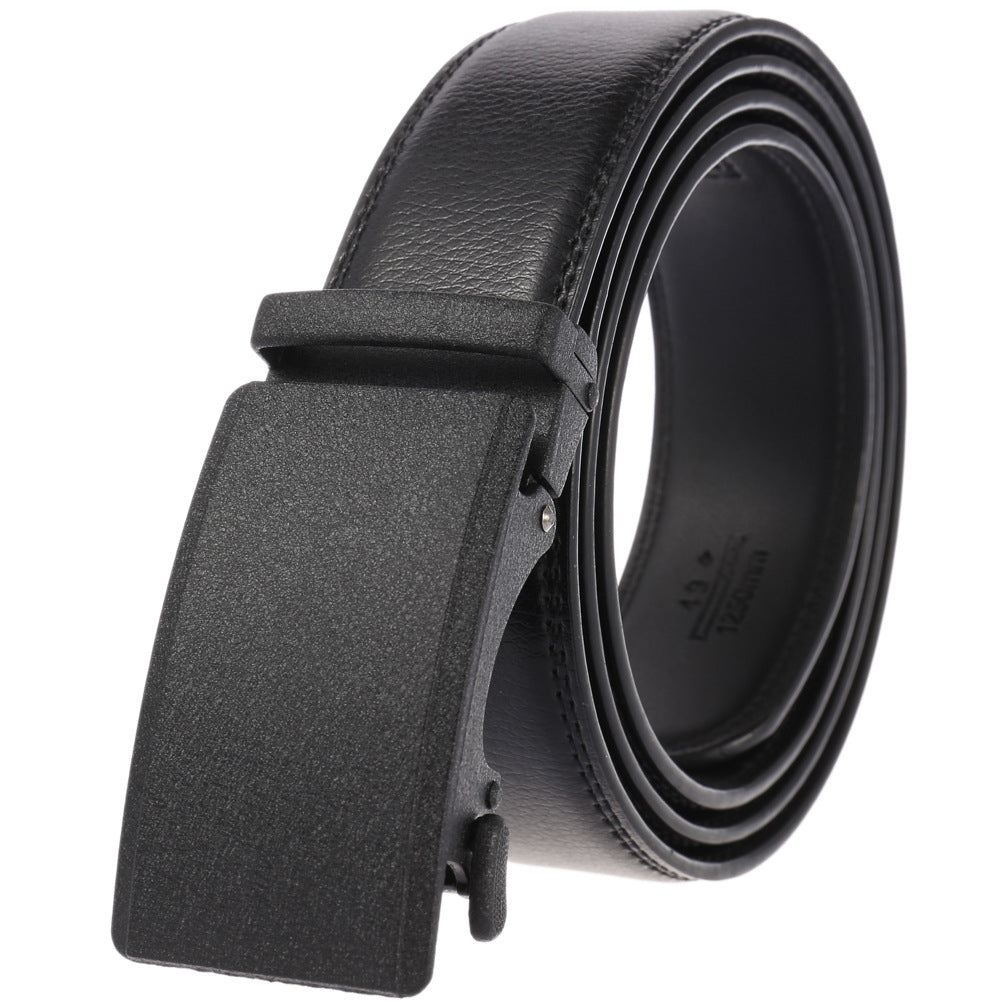 Ceinture homme Camus noire en cuir de vachette refendu avec boucle automatique rectangulaire en alliage métallique.