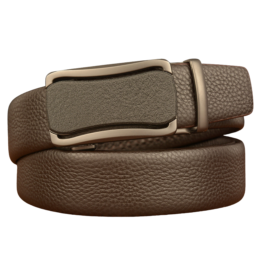 Ceinture Cannes 1 pour homme en cuir grainé marron avec boucle automatique argent sur boucle rectangulaire automatique