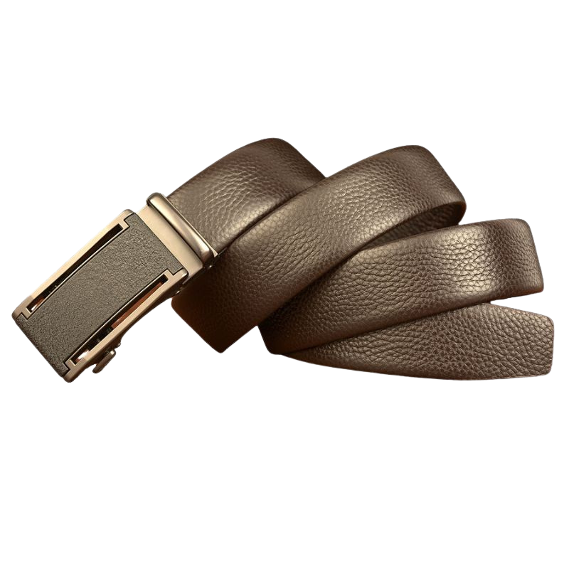 Ceinture homme Cannes 2 en cuir grainé marron café avec boucle automatique argentée #fullwidth
