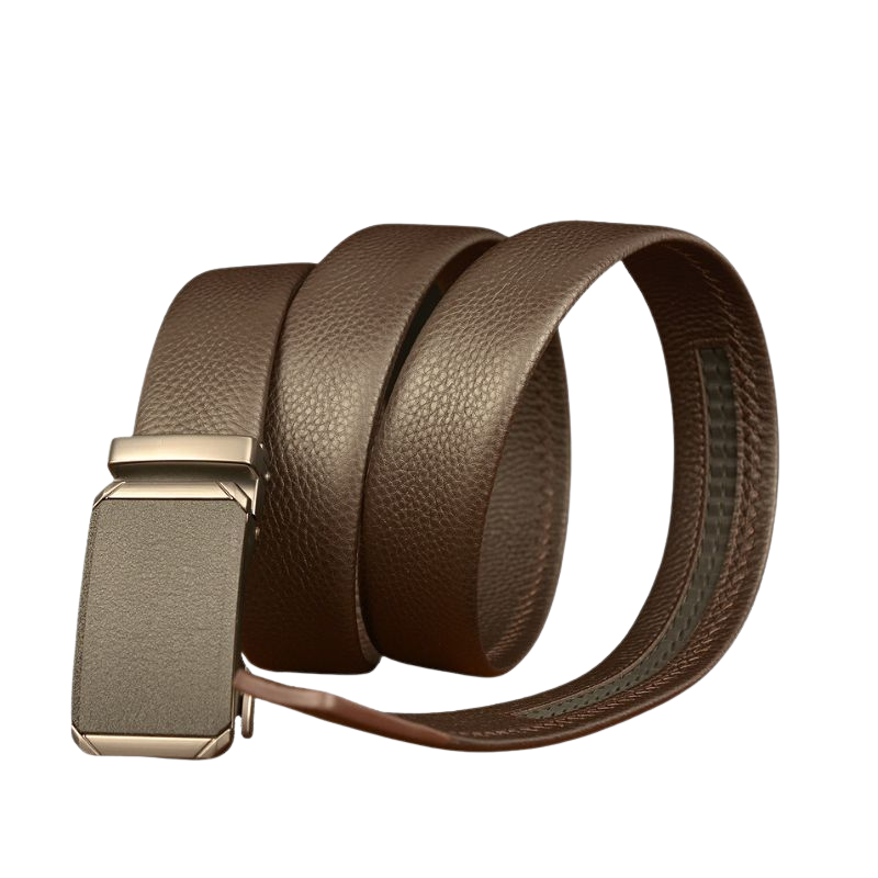 Ceinture homme Cannes 3 en cuir grainé marron avec boucle automatique argentée #fullwidth