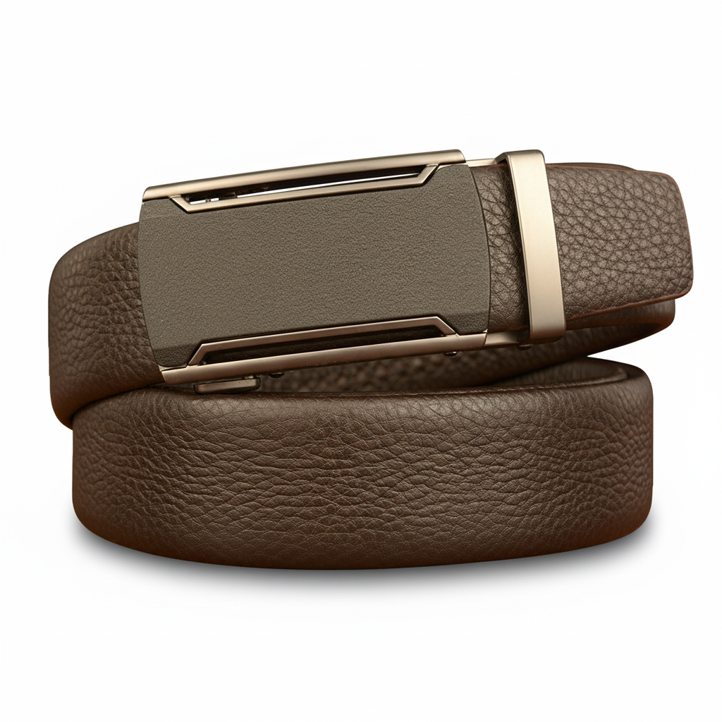 Ceinture homme Cannes 5 en cuir marron grainé avec boucle automatique rectangulaire argentée