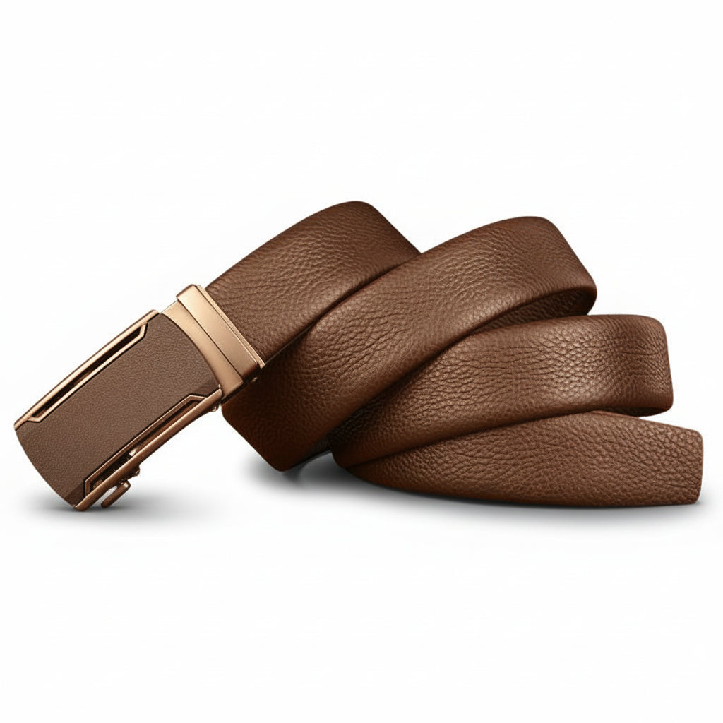 Ceinture homme Cannes 5 en cuir marron grainé avec boucle automatique argentée