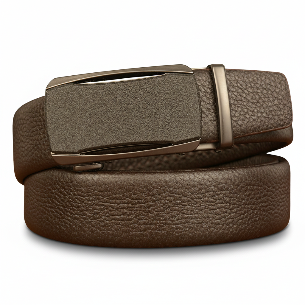 Ceinture homme Cannes 6 en cuir grainé marron avec boucle automatique argentée
