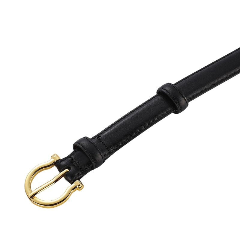 Ceinture femme Cassandre 1 en cuir pleine fleur noir avec boucle dorée demi-lune
