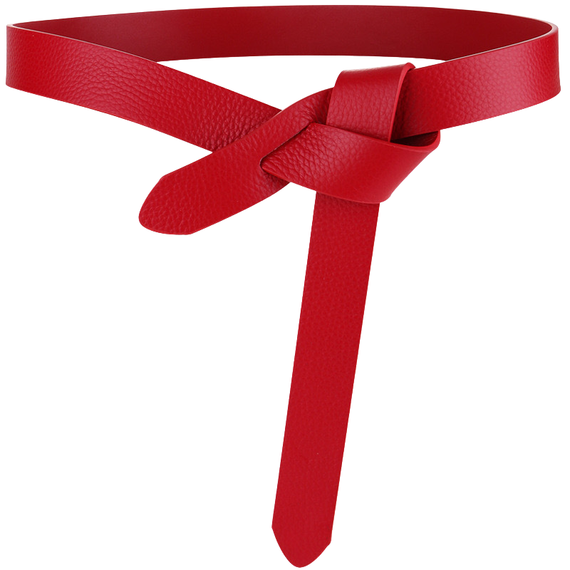 Ceinture femme Céline en cuir rouge avec fermeture à nouer, texture grainée litchi, sans boucle, 2,8 cm de large.