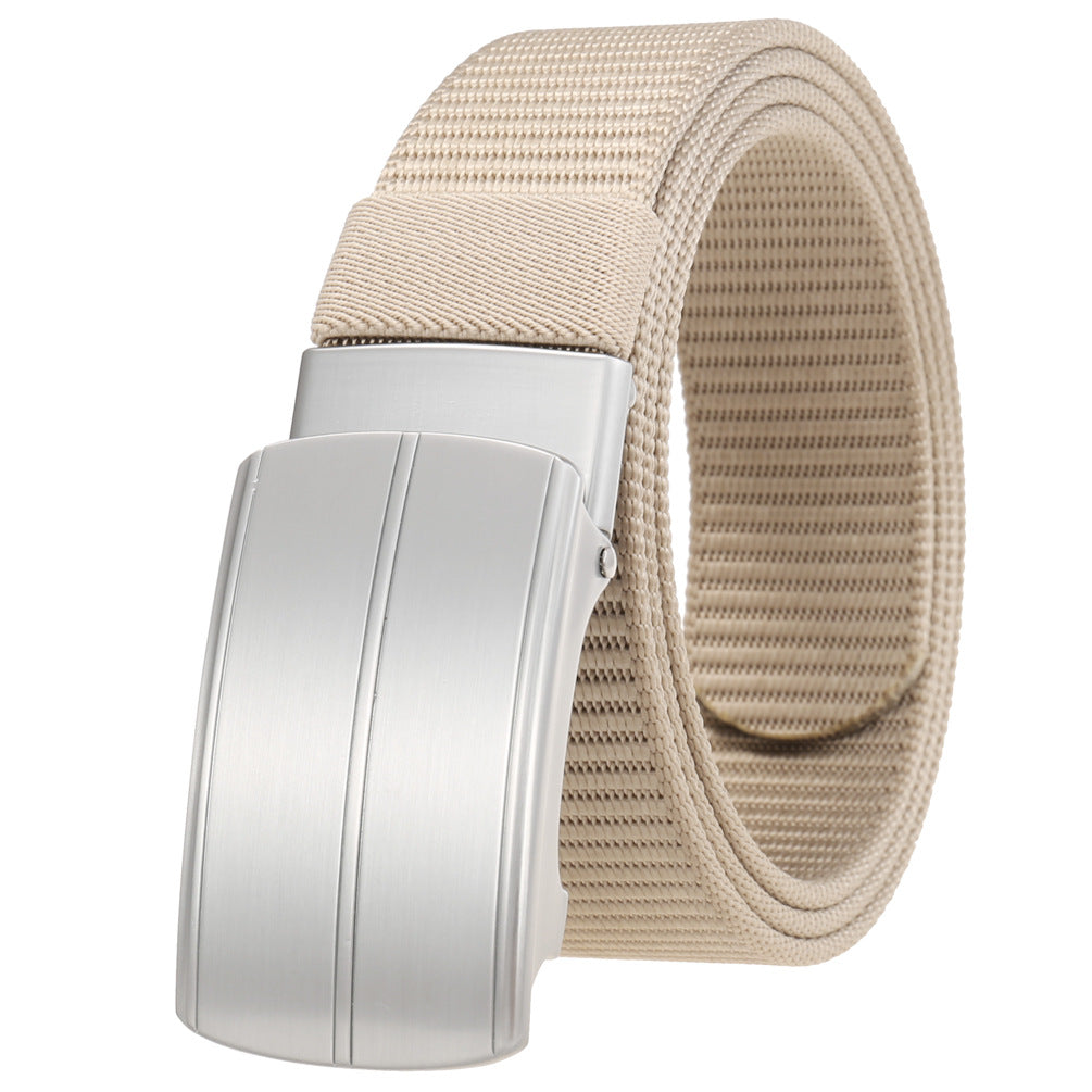 Ceinture Cézanne beige avec boucle automatique rectangulaire argentée à finition brossée