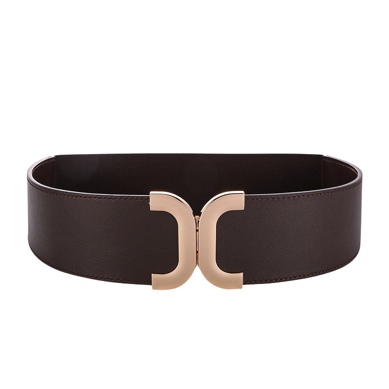 Ceinture femme Charisma en cuir marron foncé avec boucle dorée en forme de double C incurvée