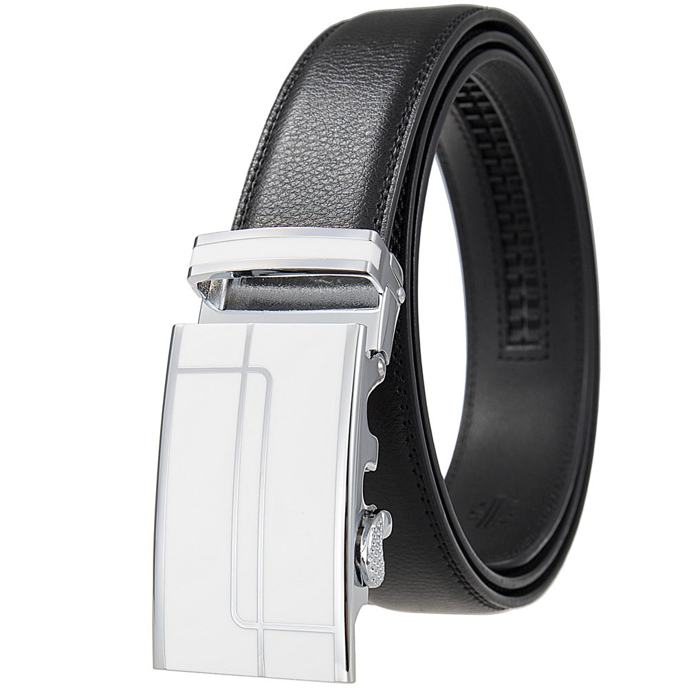 Ceinture homme Concorde 20 en cuir noir avec boucle automatique argentée rectangulaire à motifs linéaires