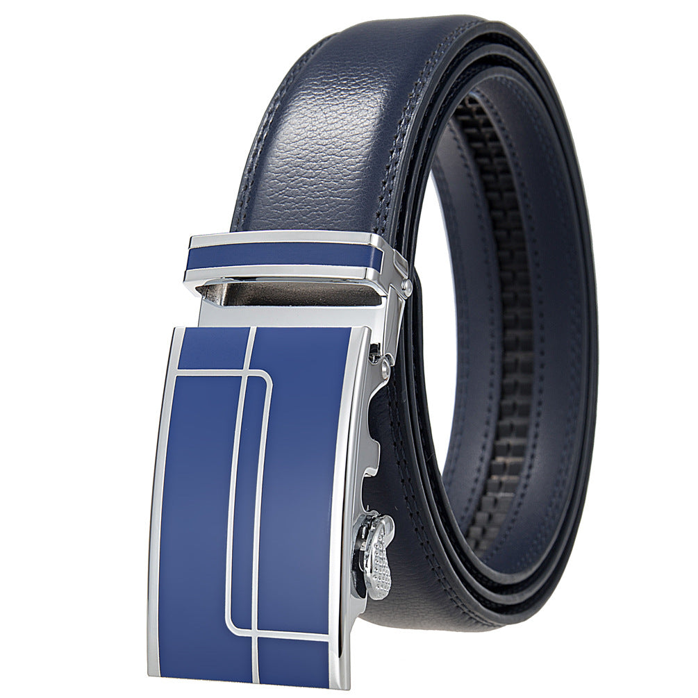 Ceinture homme Concorde 20 en cuir bleu marine avec boucle automatique argentée et détails bleus #fullwidth